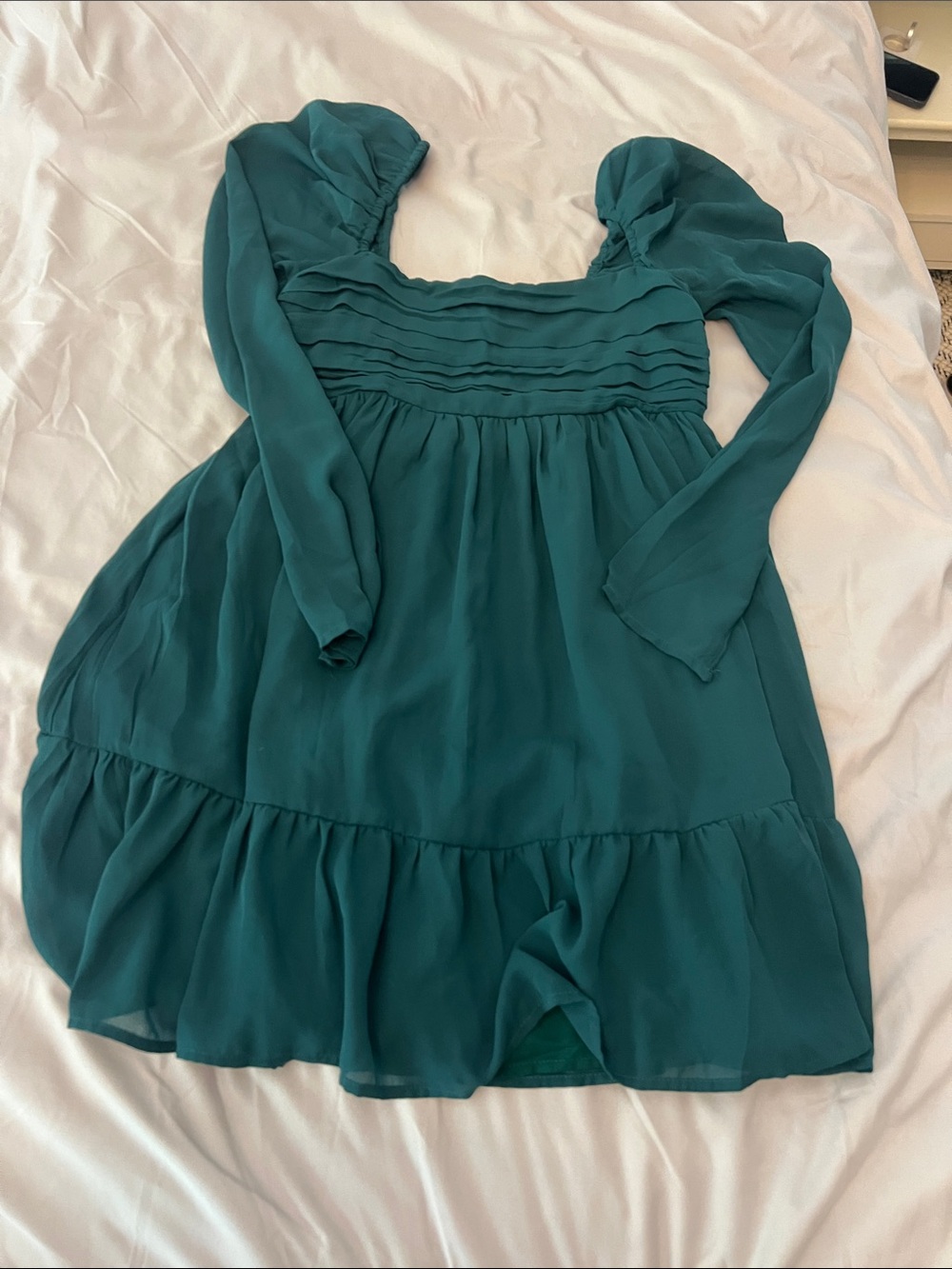 Abercrombie & Fitch Green Puff Sleeve Ruffled Mini Dress